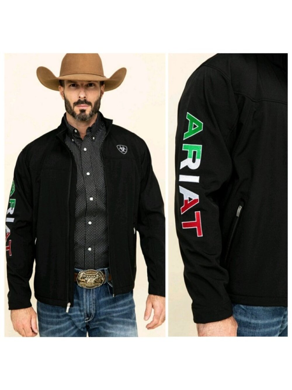 Ariat Men's New Team Logo Black Mexico Flag Softshell Jacket Size XL Western